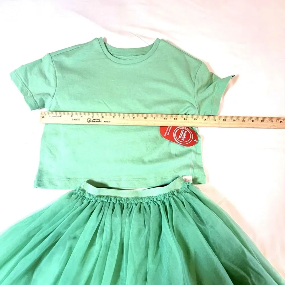 Wonder Nation Girls Green 2 Piece Set Tee & Fluffy Tutu Skirt Size 7 NWT